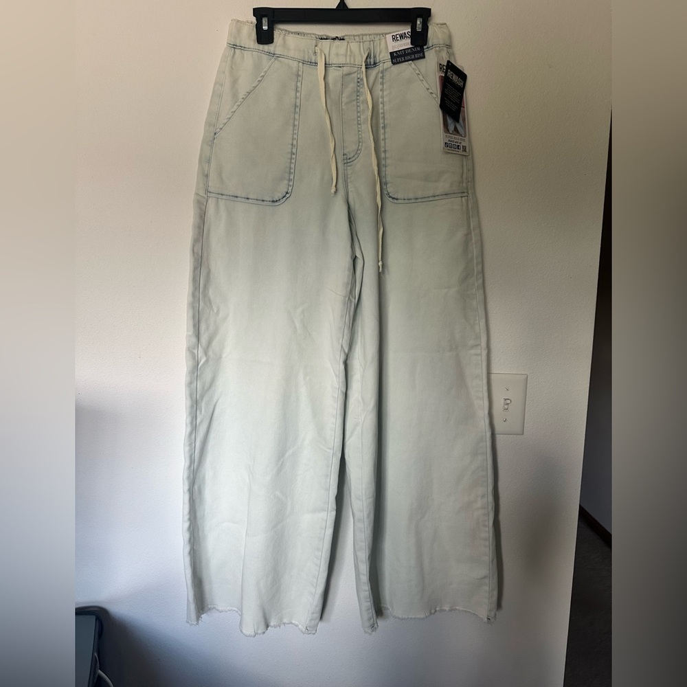 Rewash Super High Rise Knit Denim Pants in Cream